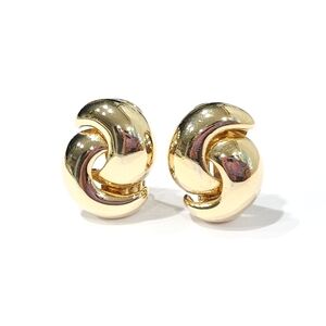 Christian Dior Earrings Vintage Clip Ons Crescent Shaped CD Gold Tone